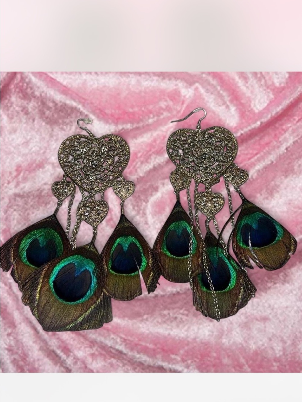 Elegant Gold and Green Vintage Peacock Feather Earrings